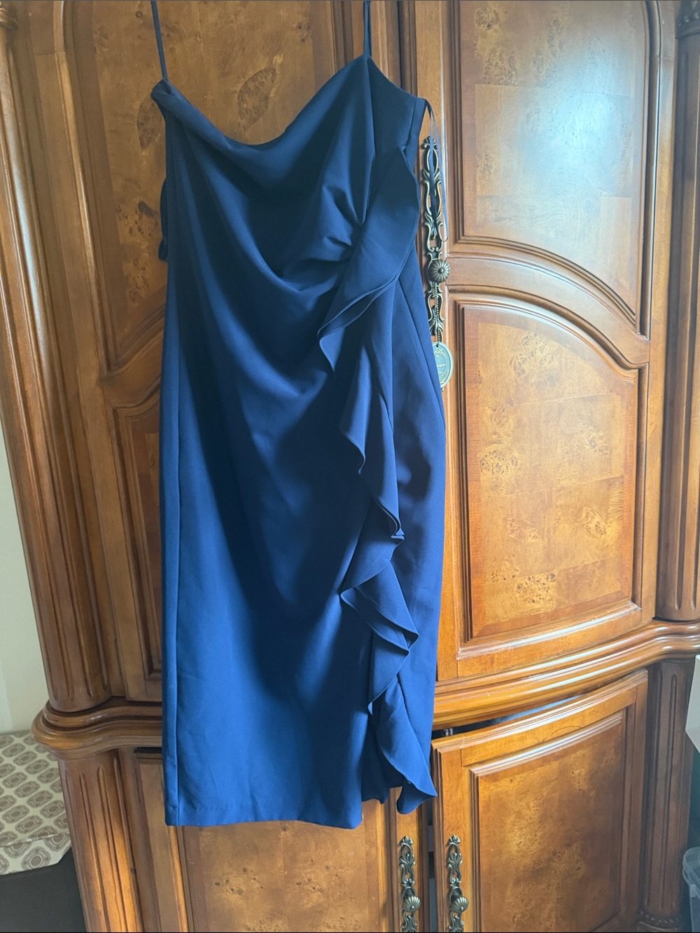 Bardot Navy One-Shoulder Ruffle Dress